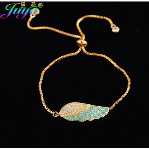 2017 New Christmas Gift Jewelry Micro Pave Zircon Live Wing Connector Charms With Adjustable Chains Women Fashion Bracelets DIY