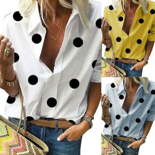 Office Lady Turn Down Collar Long Sleeve Polka Dots Print Shirt Casual Blouse Long Sleeve Polka Dots Print Shirt Casual Blouse