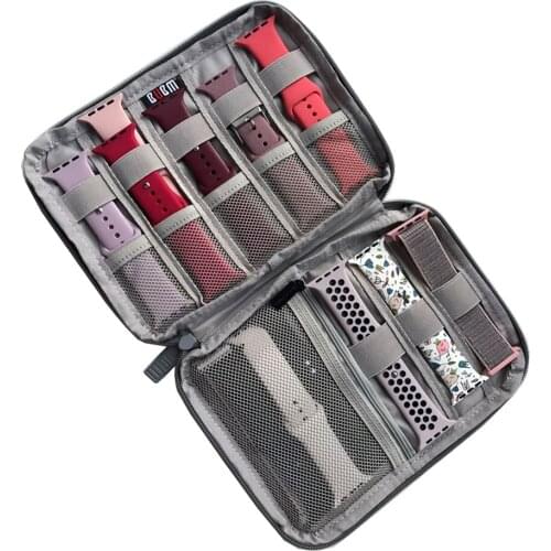 Watch Organizer Case Multifunction Portable Travel Case for Apple Watch Strap Band Storage Bag Watchband Holder Pouch Gray Black