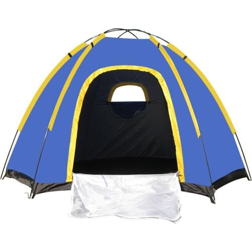 Camping Hexagonal Tent Outdoor Windproof Waterproof Wear-resistant Anti-UV Travel Tentage With Fiberglass Rod & Ground Nail