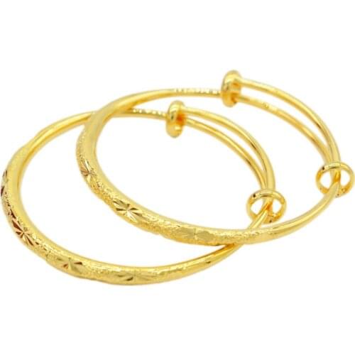 PINXUN 2pcs Rhombu Ethiopian Nigeria Baby Bracelet Luxury Gold bracelet Dubai African For Child Boy Girl Bangle Baby Gifts XTE11