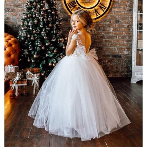 Infant Baby Girls First Communication Dresses Puffy Girls Toddler Puffy Dresses White Gowns Backless Girls White Pageant Dress