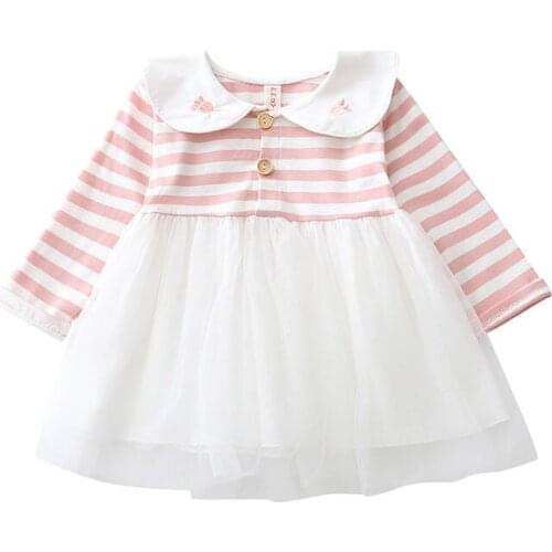 Baby Girl Dresses Spring Kids Candy Color Stripe Cute Rabbit Doll Brought Embroidered Cotton Comfortable Casual Clothes Toddler