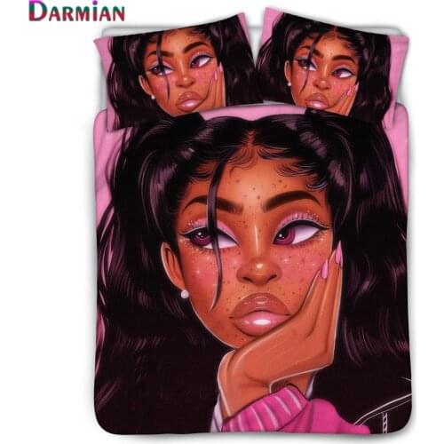 DARMIAN Women Bedding 3Set/Pcs Art Black African Girl Print Duvet Cover Fashion Cartoon Quilt Cover and Pillowcase Customizable