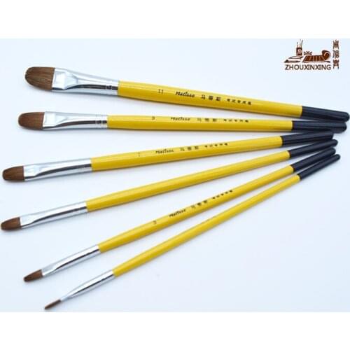 6pcs/Set,weasel hair short yellow Hang Black tail wood rod artist oil painting brushes acrylic atercolor Gouache Drawing pen