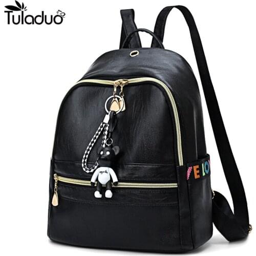 Fashion Women Backpack Girl Large Shoulder Bag High Quality Leisure Pu Leather Dailypack Female Casual Backpacks With Cute Bear