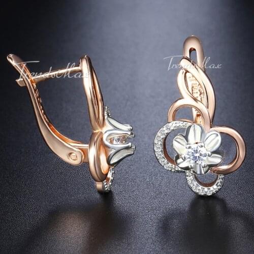 Womens Stud Earrings White Flower Cubic Zircon 585 Rose Gold Earrings For Women Jewelry Valentines Gifts Dropshipping GE131