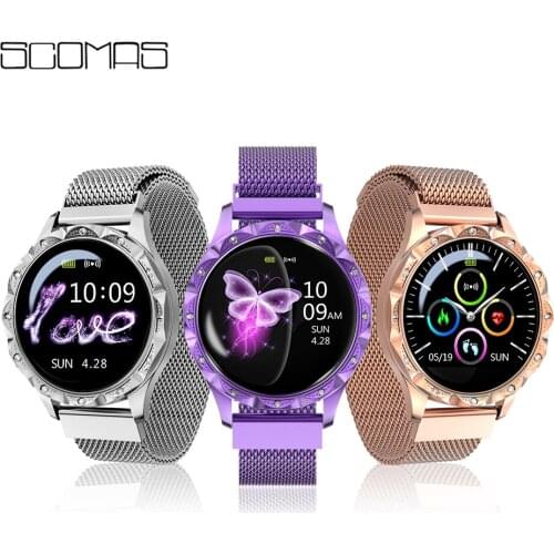 SCOMAS 2019 New Luxury Smart Watch Women Sport IP67 Waterproof Bluetooth For Android IOS Iphone Smartwatch Gift For Girlfriend