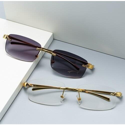 Vintage Rimless Sunglasses Women Clear Ocean Lens Brand Designer Eyeglasses Fashion Coated Thin UV400 Sun Glasses