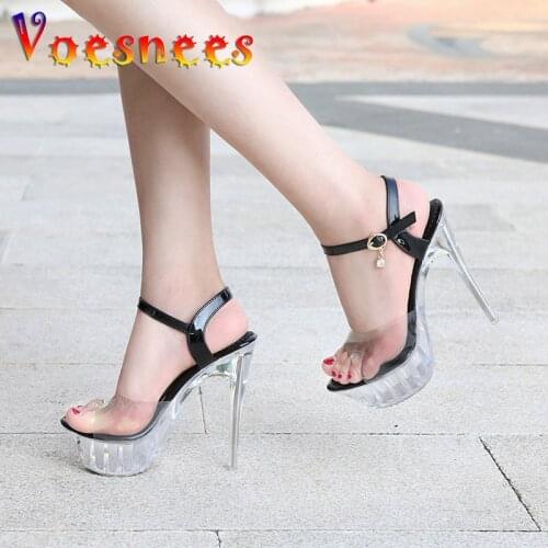 2019 Sexy Women Sandals Platforms High Heels 14cm Summer Woman Transparent Crystal Shoes Sandals Thin Heel Wedding Shoes Women