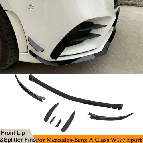 W177 PP Front Bumper Lip for Mercedes Benz A Class A220 A200 A35 A45 AMG Splitter Diffuser Fins Body Kit 2019-2020