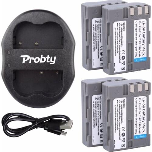 4Pcs Probty EN-EL3e EN EL3e ENEL3e Battery + USB Dual for Nikon D30 D50 D70 D70S D90 D80 D100 D200 D300 D300S D700 Camera