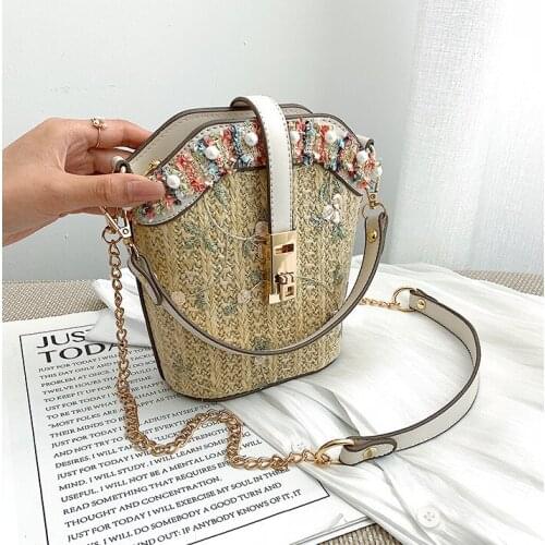 Women Girls Vintage Ethnic Style Bohemia Straw Bag Woven Appliques Messenger Bags Handbag Summer Beach Cross Body Bags