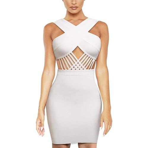 Women Summer Bandage Dress Sexy Through Hollow Bodycon Elegant Off Shoulder Party Club Celebrity Evening Nightclub Dresses