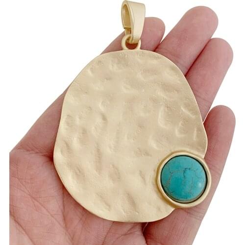 1 x Matt Gold Irregular with Blue Stone Charms Pendants for Necklace Jewelry Making Findings 81x57mm