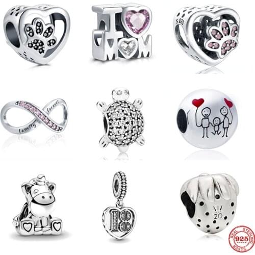 2020 new unicorn family forever dog paw turtle strawberry 18th Celebration fit Original Pandora charms silver 925 bracelet X201