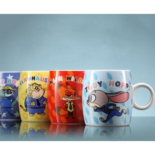 300ML Disney Zootopia Nick Judy Cartoon Water Cup Milk Coffee Tea Ceramic Mug Home Office Collection Cups Boy Girl Festival Gift