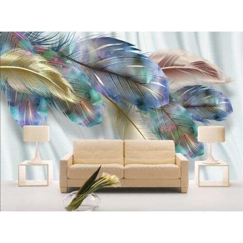 Customized 3d wallpaper fashion retro modern Colored feathers TV background wall 3d wallpaper home decoration wall stickers