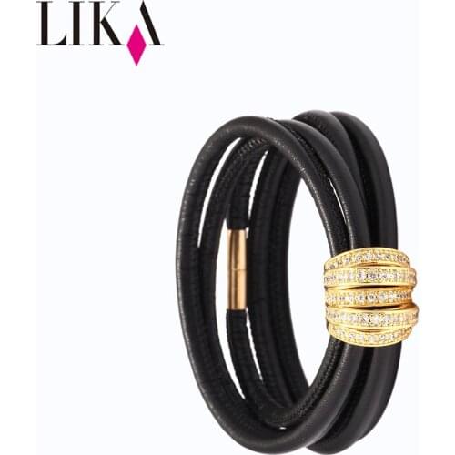 LIKA Fashion Lady Copper Zirconium Bracelet Street Clap Multilayer Leather Bracelets Women Boutique Party Accessories Jewelry