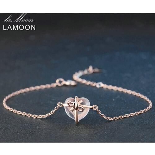 LAMOON 925 sterling silver Bracele For Women Heart Bracelet Rose Quartz Gemstone 18K Rose Gold Plated Fine Jewelry LMHI047