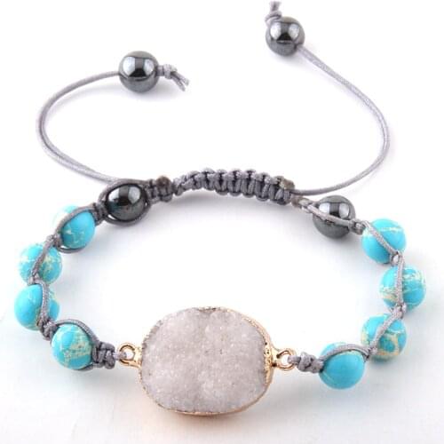 Fashion Beautiful White Druzy Link Handmade Natural Stone Beads Wrap Bracelets & Bangles