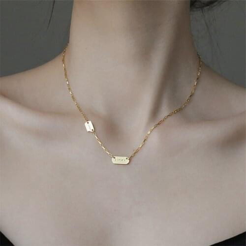 Womens Fashion Link And Chain Necklaces Shiny Golden/White Letter Lucky Clavicle Chain Simple Necklace Accessories Best Gifts