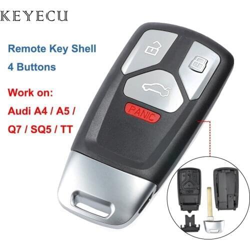 Keyecu Remote Car Key Shell Case Housing Cover 4 Buttons with Silver Edge for Audi A4 A5 Q7 SQ5 TT (Outer Shell Only)