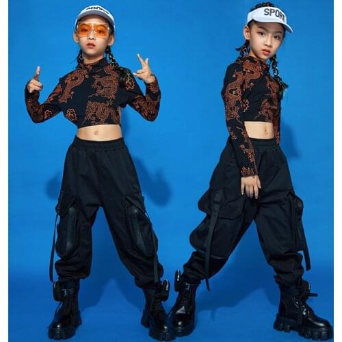 Kids Hip Hop Clothing Long Sleeve Tops Causal Pants For Girl Jazz Ballroom Dance Costume Hiphop Performance Stage Outfits DQS603