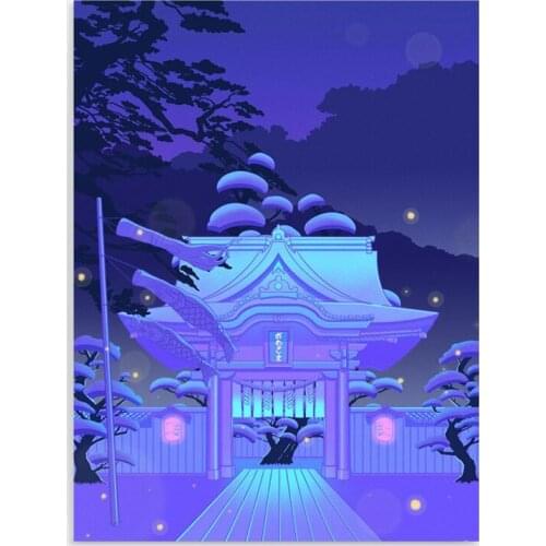 HD Prints House Courtyard Canvas Painting Wall Art Night Scenery Poster Home Decor Bedroom Modular Mountain Trees Pictures Frame