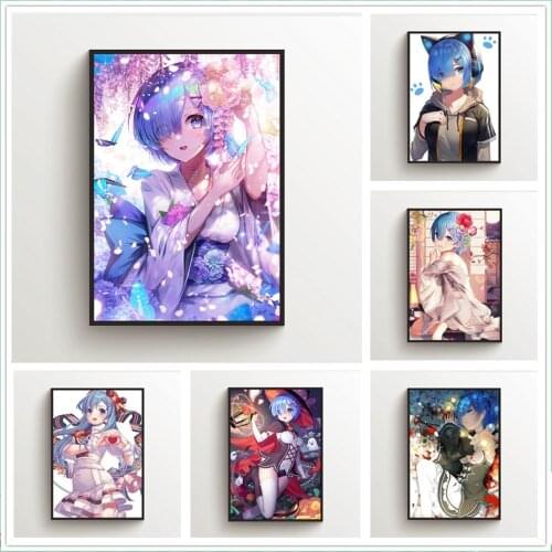 WTQ Canvas Painting Anime Posters Re Zero Rem Retro Poster Wall Decor Wall Art Picture for Living Room Decoration Home Deco