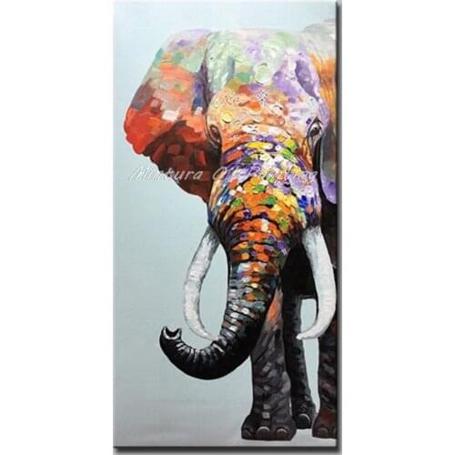 Mintura Oil Paintings on Canvas Handmade An Elephant With A Colorful Nose Wall Pictures for Living Room Animal Picture No Framed