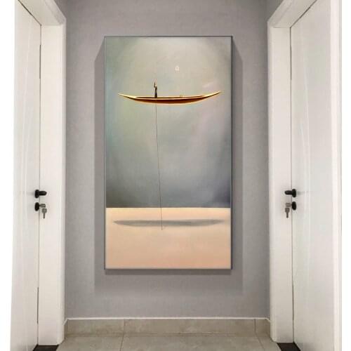 Chinese Style Golden Boat Natural Landscape Creative Canvas Paintings Wall Art Pictures For Living Room Home Decor