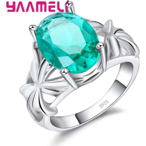925 Sterling Silver And CZ Delicate Cute Green Round Flower Crystal Stone Ring Anniversary Jewelry Valentines Day Girl