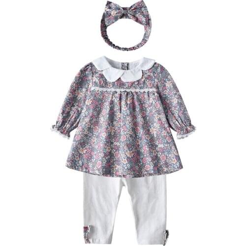0-3Y Girls Clothing Sets Autumn Toddler Floral Print Baby Girls Tops +Pants+Headband 3pcs/set Outfits