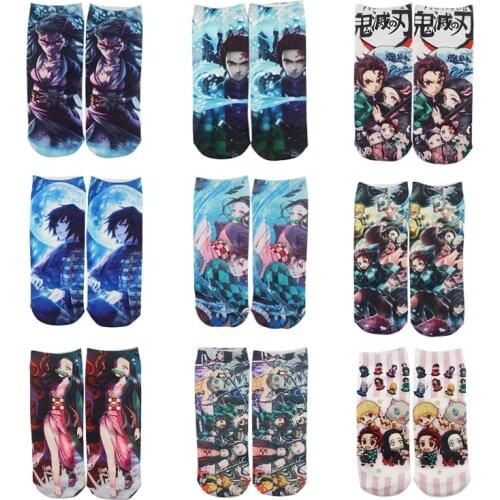 ZF1868 1pair Anime Series Demon Slayer New Leisure Motion Short Sock Chaussettes Breathable Comfortable Unisex Short Sock