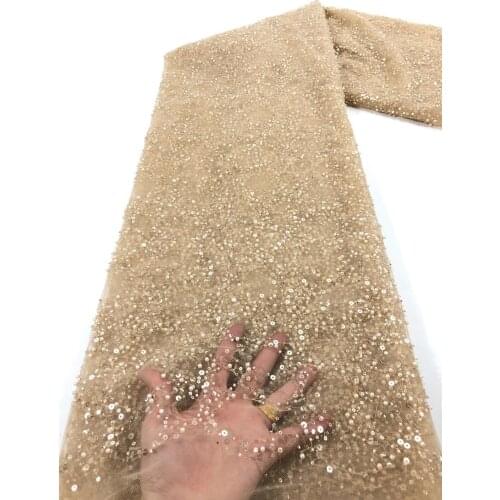 3d french lace fabric 5yards african lace fabric embroidery tulle lace with sequins and beads for african party dress NI4609