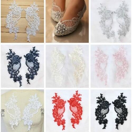 6 Pieces/3 Pairs 27.5*9.5cm Floral Embroidered Lace Applique Sequin Navy Blue Lace Trim Dress DIY Accessories for Women Dress