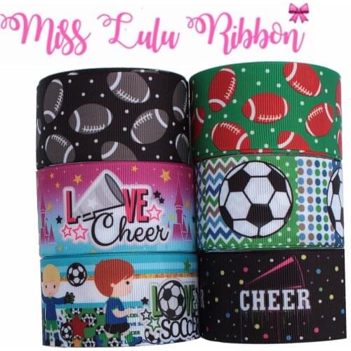 16mm-75mm Sports Series Love Cheer Soccer Printed Grosgrain/Foe Ribbon Star Football DIY Hair Bowknots 50yards/roll