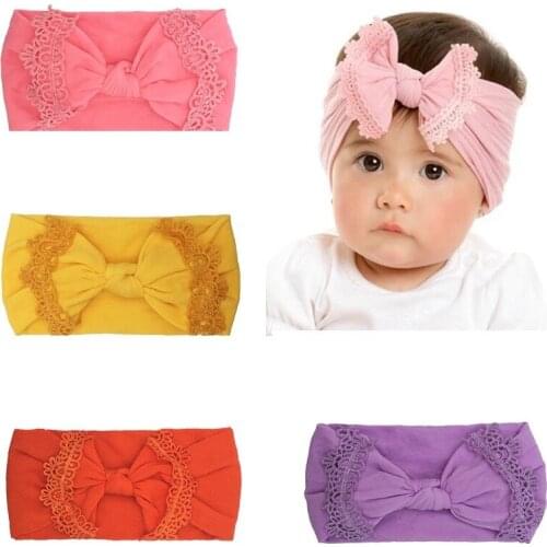 Cute Baby Nylon Bowknot Headband Soft Elastic Headwrap Baby Hats Pure Color Spring Autumn Hair Accessories