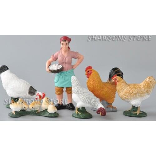 Build Your Own Farm Model Poultry Toys Farmer Woman with Cock Hen Chicken 6 pcs Miniature Figures Replica