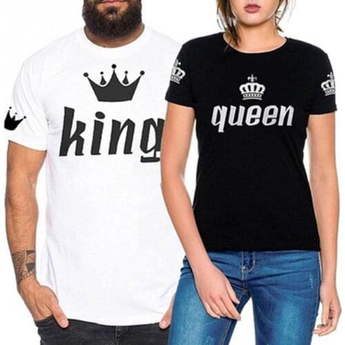 Fashion Casual Couple Short Sleeve Men and Women Crown Printing King Queen Short Sleeves T-shirt Summer Tops Full Cotton T-shirt