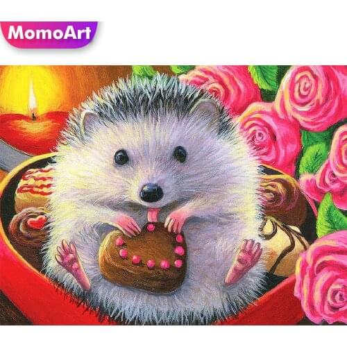 MomoArt Diamond Painting Hedgehog Cartoon Sale Diamond Embroidery Animal Full Drill Square Mosaic New Arrival Handmade Hobby