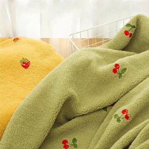 Soft Teddy Fleece Fabric Cherry Embroidered Cashmere Fabric Small Grain Fleece Fabric For Clothing Toys Handmade Diy Fabric