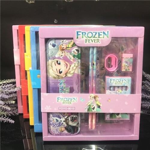 7-piece set Disney Stationery Set Cute Frozen Stationery Box Cartoon Pencil Sharpener Ruler Color Pen Eraser Combination Gift