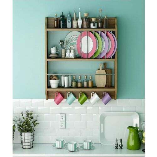 Wall Mounted Kitchen Shelf Kitchen Storage Shelf Dish and Cup Holder Counter-top Space Saver Stand Tableware Drainer Organizer