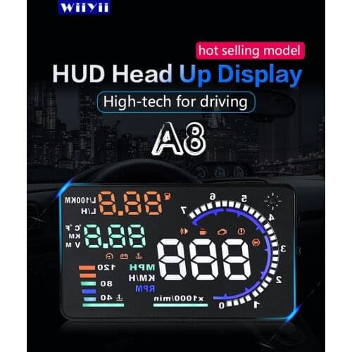 OBD2 HUD Car Head Up Display Large screen display A8 Windscreen Projector Scanner Speed Warning Fuel Alarm Data Diagnostic