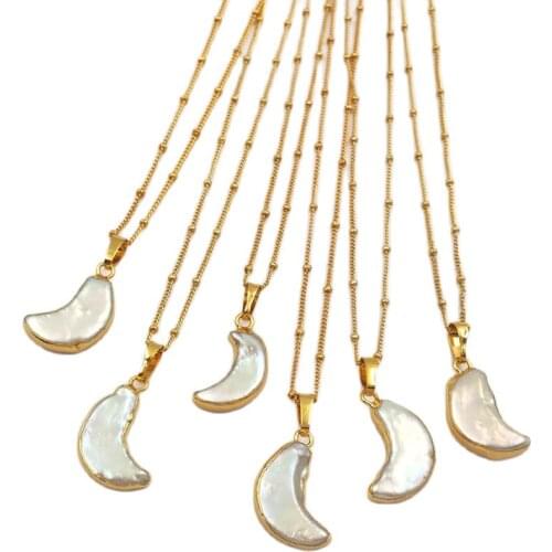 WT-JN033 Wholesale Custom Natural Shell Moon White Necklace Pendant with 24k gold trim in high quailtyfashion pendant