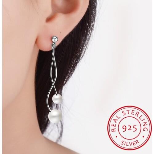 Wholesale Jewelry Simple Fashion Elegant star for Woman Gift Pearl 925 Sterling Silver Long Tassel Stud Earrings YS251