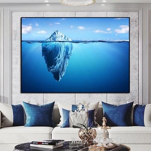 Blue Landscape Poster Modern Ice Mountain Reflection Canvas Painting Wall Art Poster and Prints Home Living Room Decor Picture
