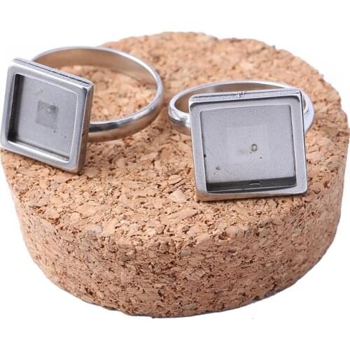 Reidgaller 5pcs stainless steel ring blanks 10mm 12mm square cabochon base setting diy jewelry bezels for rings making